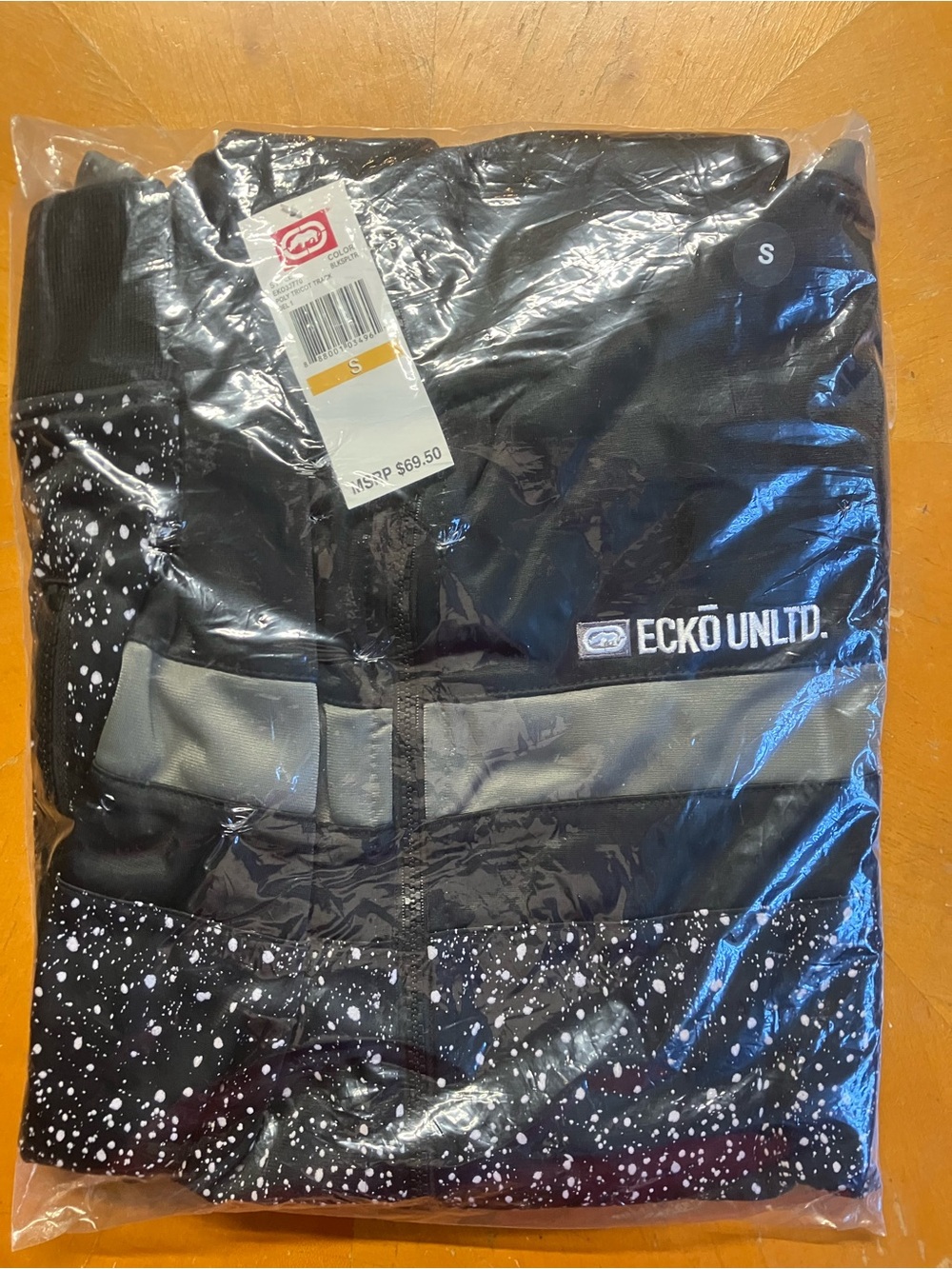 NWT Ecko Unltd Poly Tricot Black Splatter Track Jacket S